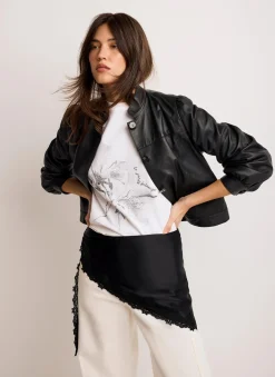Black Satin Lace Trim Scarf