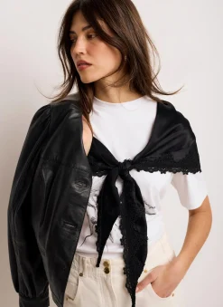 Black Satin Lace Trim Scarf