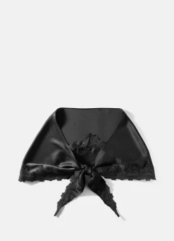 Black Satin Lace Trim Scarf