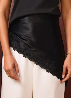 Black Satin Lace Trim Scarf