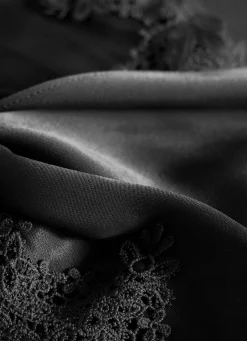 Black Satin Lace Trim Scarf