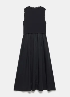 Black Scallop Trim Midi Dress