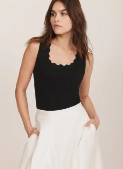 Black Scallop Trim Vest Top