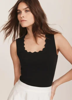 Black Scallop Trim Vest Top