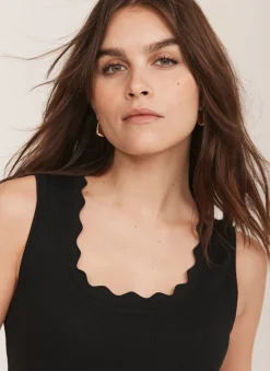 Black Scallop Trim Vest Top