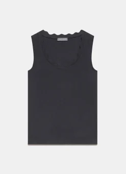 Black Scallop Trim Vest Top