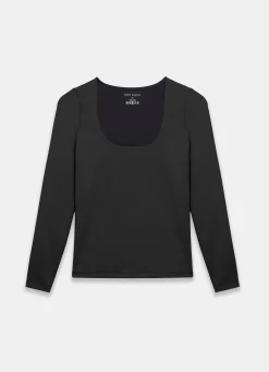 Black Scoop Neck Long Sleeve Top