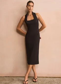 Black Sleeveless Fitted Midi Dress