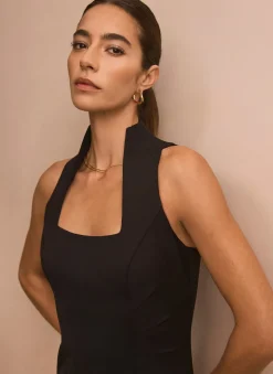 Black Sleeveless Fitted Midi Dress