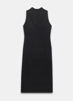 Black Sleeveless Fitted Midi Dress