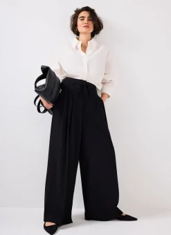 Black Tie Detail Wide Trousers