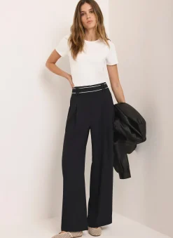 Black Waist Detail Wide Trousers