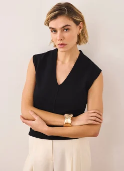 Black Wool Blend Sleeveless Knit Top