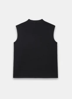 Black Wool Blend Sleeveless Knit Top