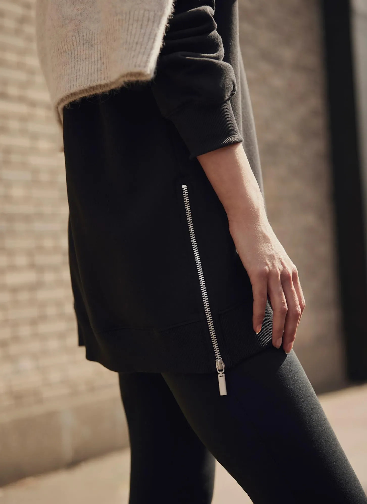 Black Zip Longline Sweatshirt