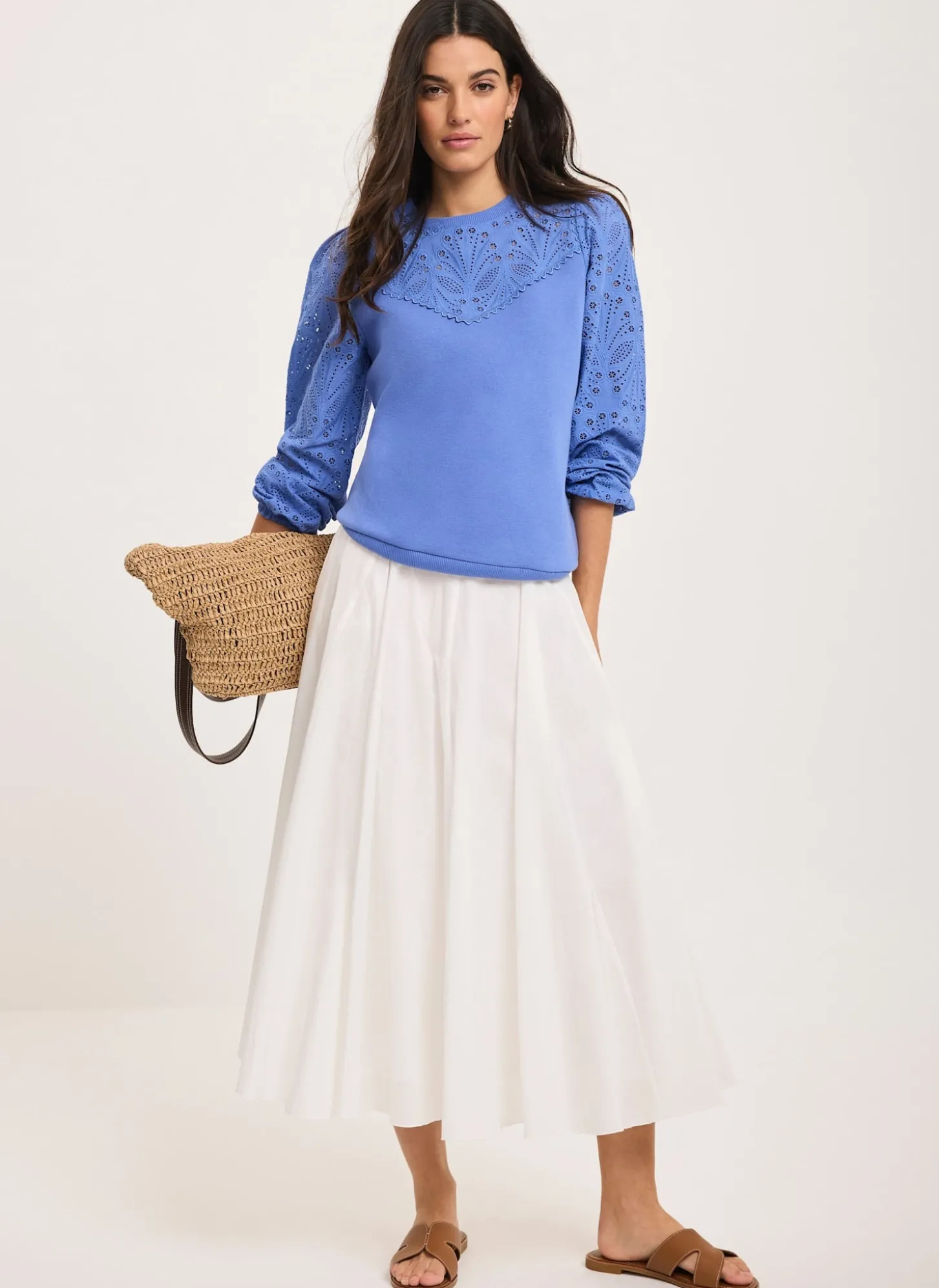 Blue Cotton Blend Broderie Sweatshirt