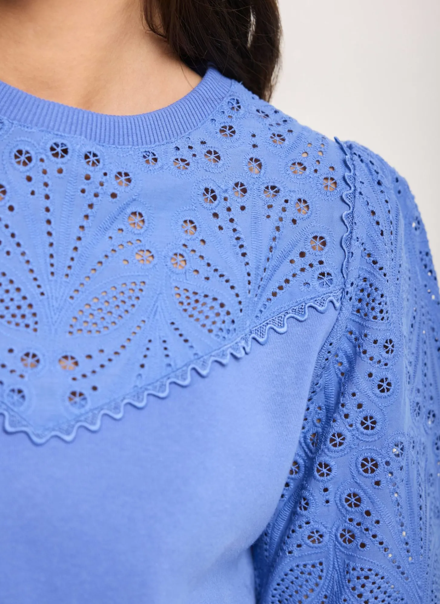Blue Cotton Blend Broderie Sweatshirt