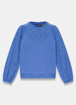 Blue Cotton Blend Broderie Sweatshirt