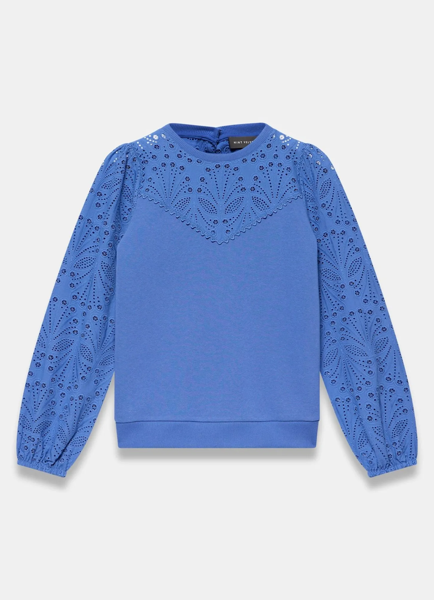 Blue Cotton Blend Broderie Sweatshirt