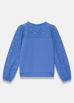 Blue Cotton Blend Broderie Sweatshirt