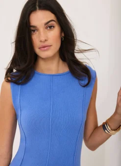 Blue Cotton Blend Drop Waist Maxi Dress