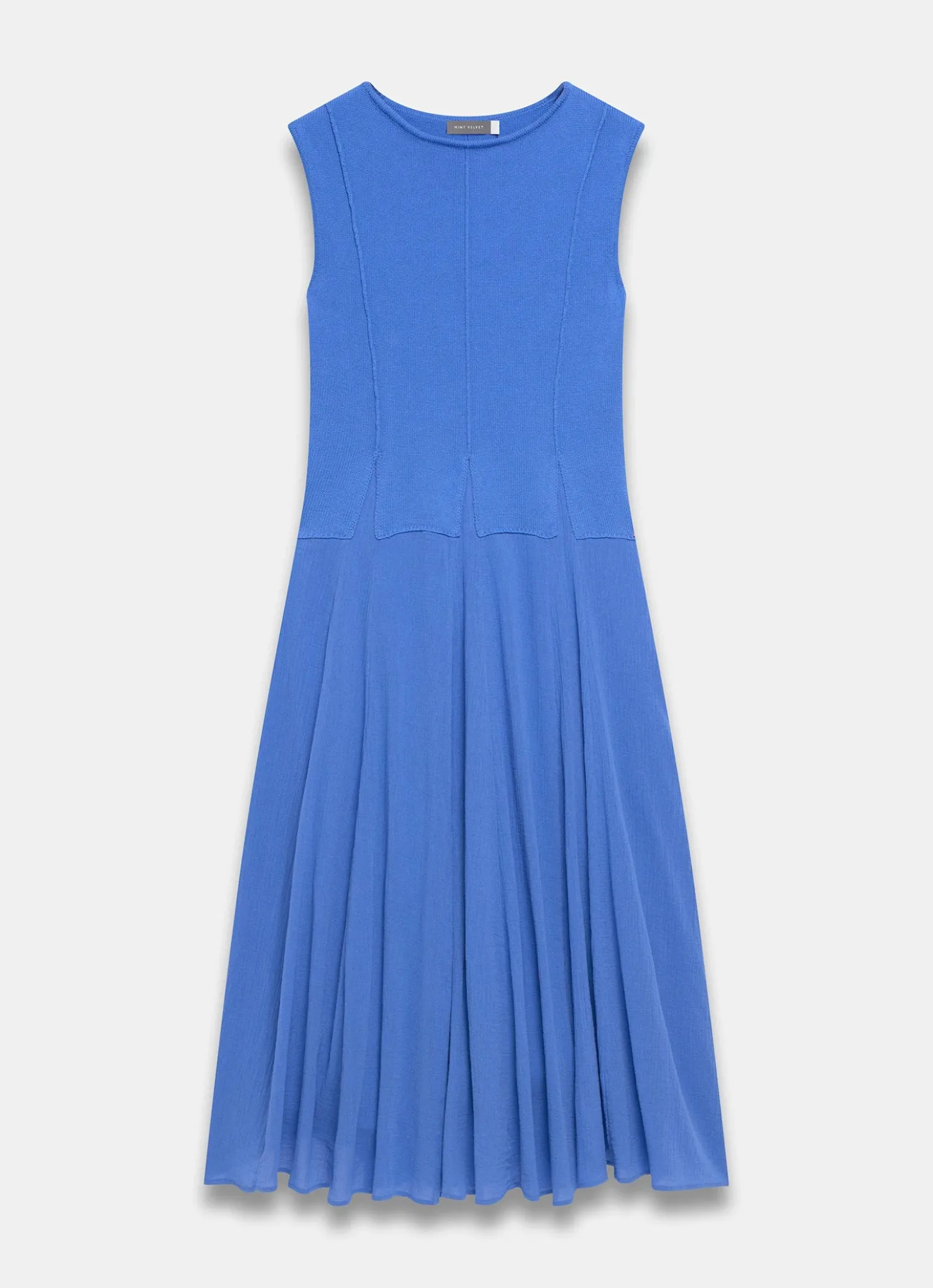 Blue Cotton Blend Drop Waist Maxi Dress