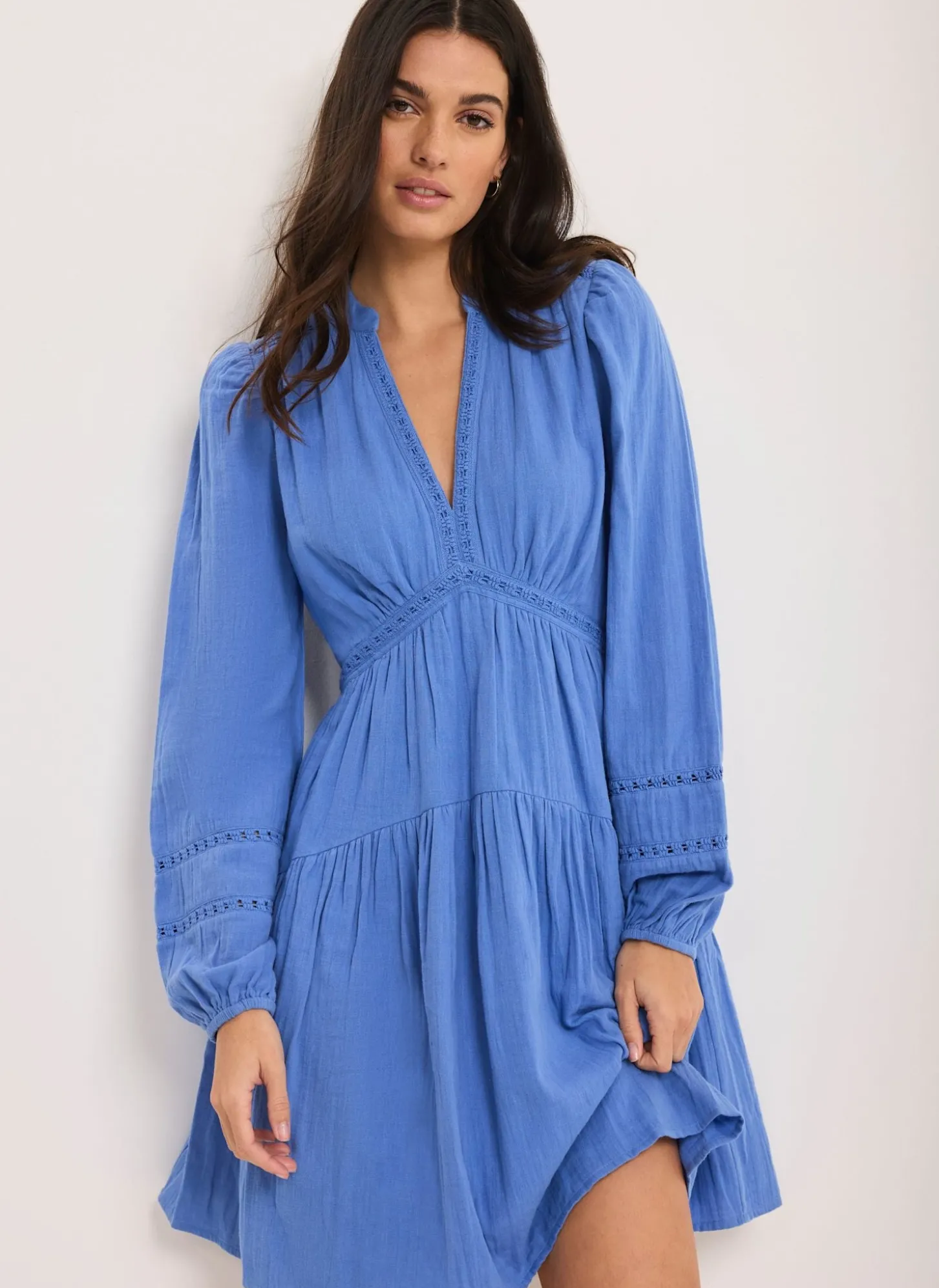 Blue Cotton Cheesecloth Mini Dress