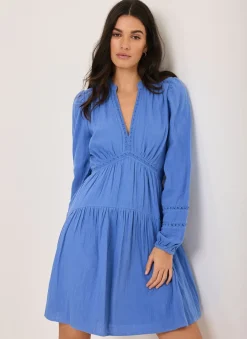 Blue Cotton Cheesecloth Mini Dress