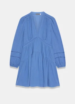 Blue Cotton Cheesecloth Mini Dress