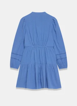 Blue Cotton Cheesecloth Mini Dress