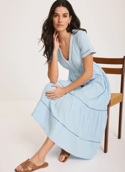 Blue Cotton Cheesecloth Midi Dress