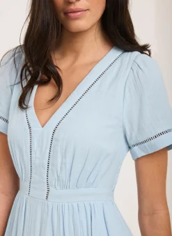 Blue Cotton Cheesecloth Midi Dress