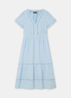 Blue Cotton Cheesecloth Midi Dress