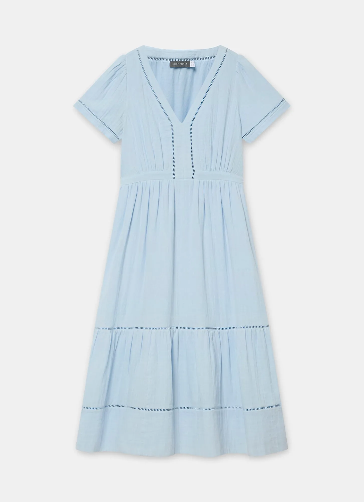 Blue Cotton Cheesecloth Midi Dress