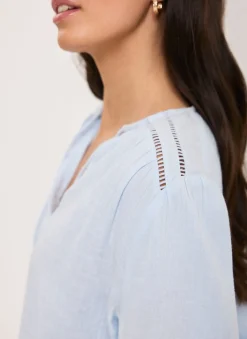 Blue Cotton Cheesecloth Open Stitch Blouse