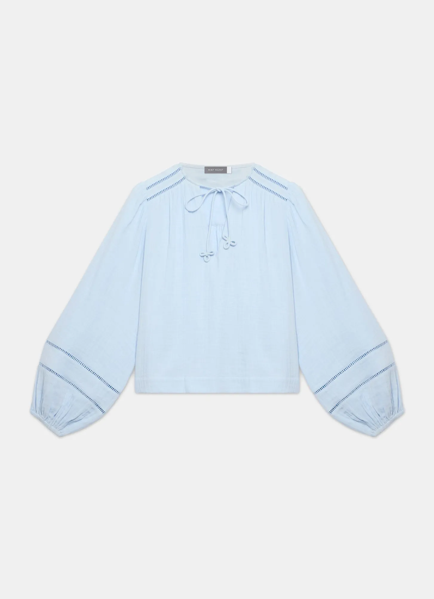 Blue Cotton Cheesecloth Open Stitch Blouse