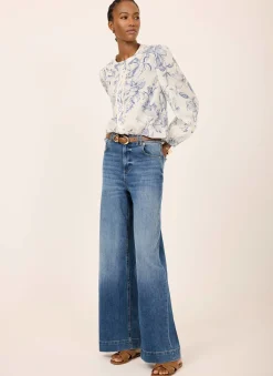 Blue Cotton Floral Print Blouse