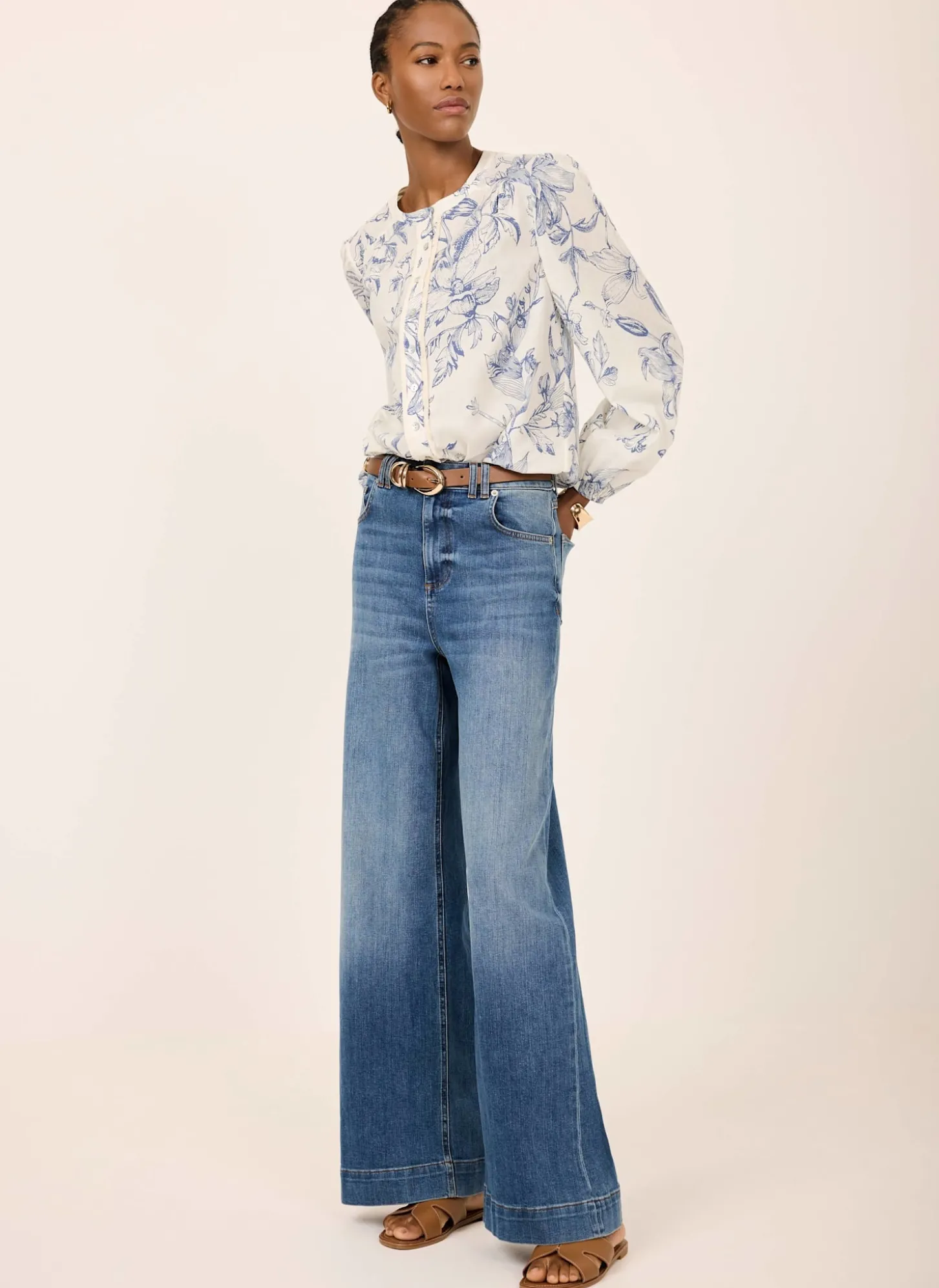 Blue Cotton Floral Print Blouse