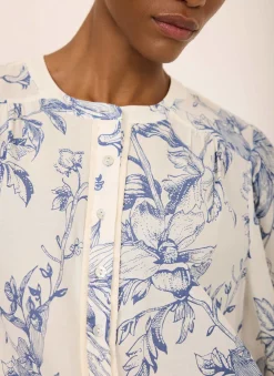 Blue Cotton Floral Print Blouse