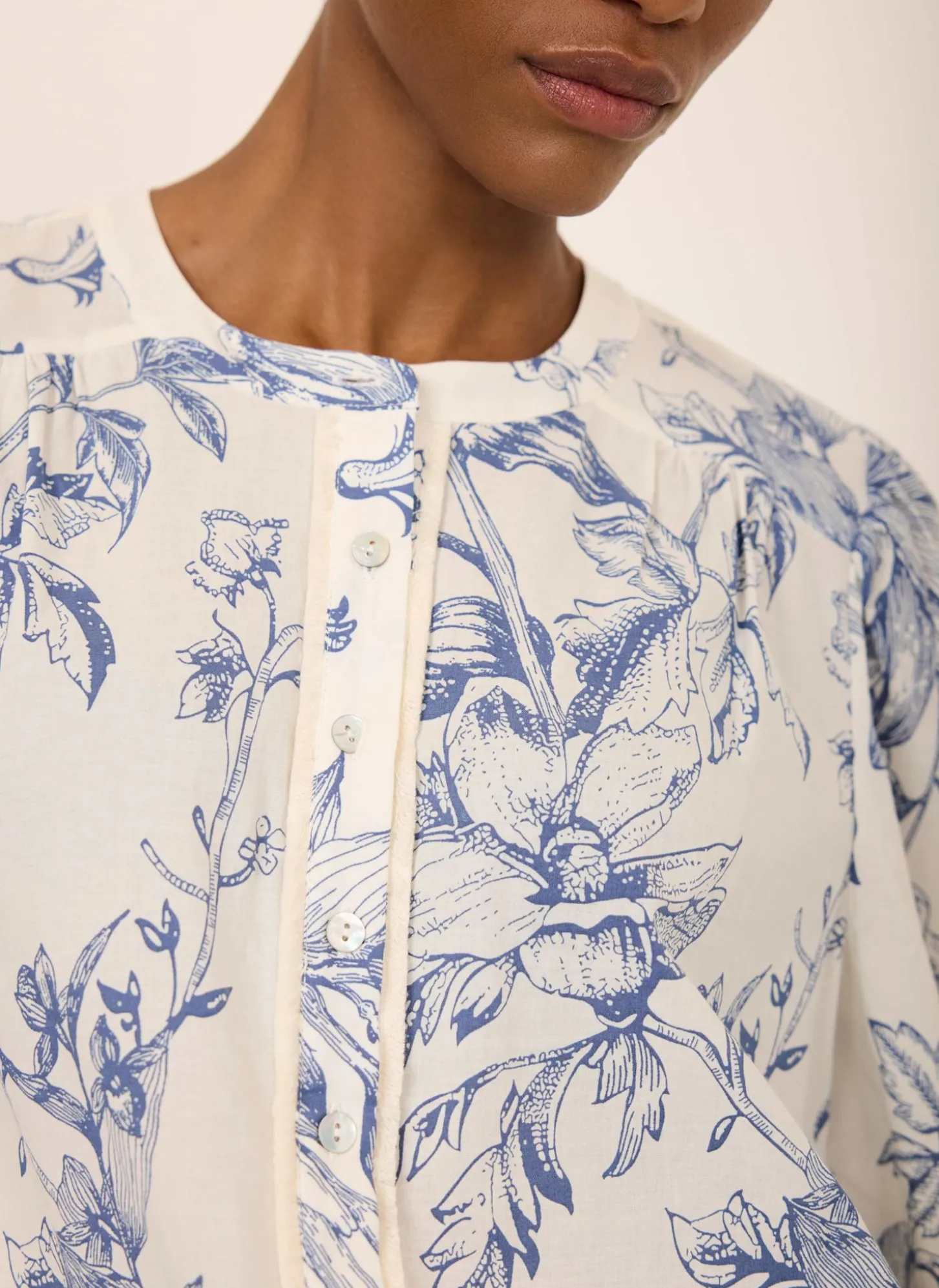 Blue Cotton Floral Print Blouse