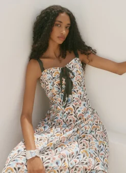 Blue Cotton Floral Print Midi Dress