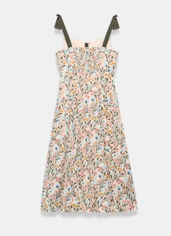 Blue Cotton Floral Print Midi Dress