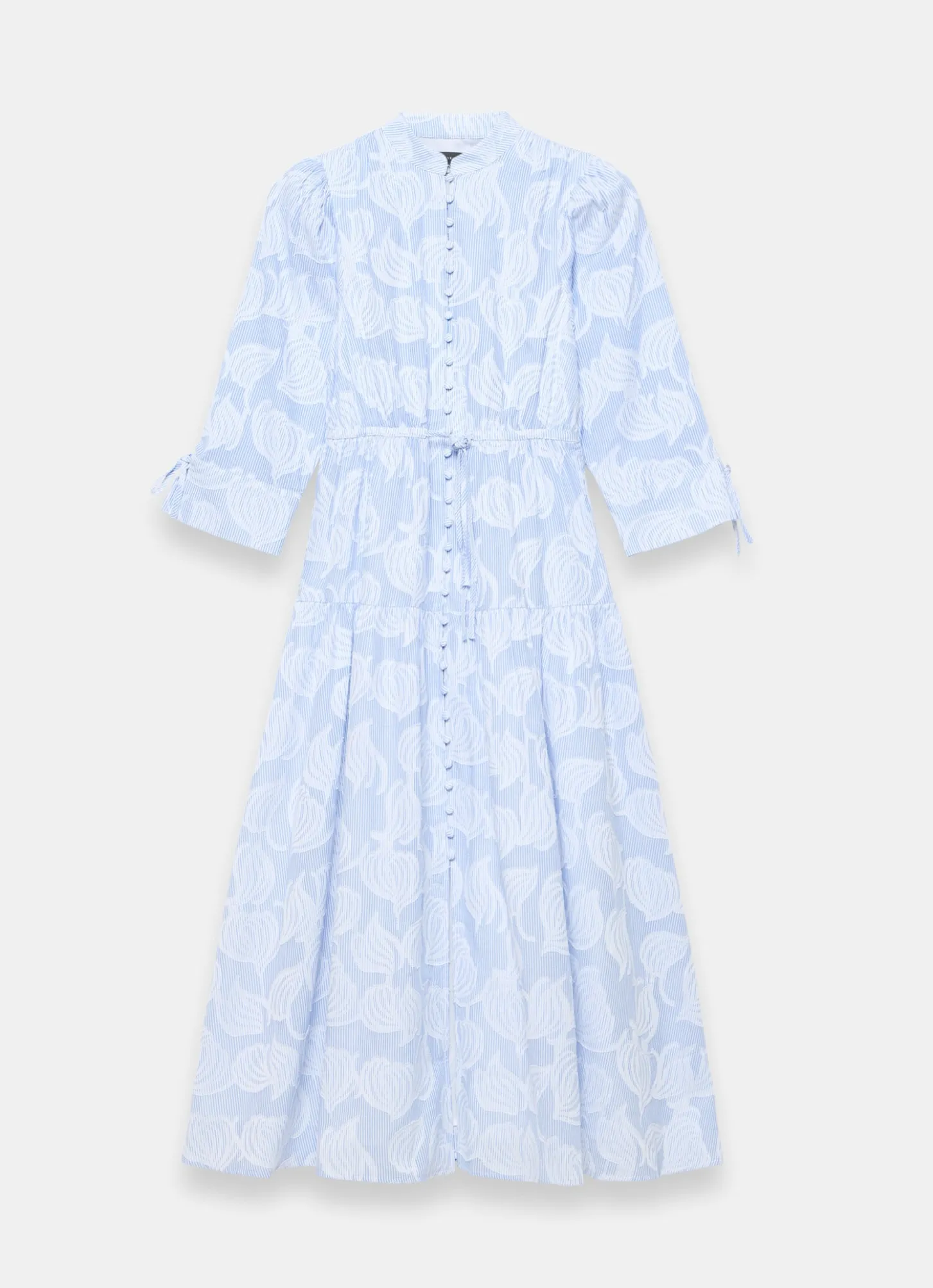 Blue Cotton Floral Shirt Midi Dress