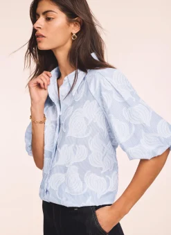 Blue Cotton Jacquard Striped Shirt