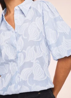 Blue Cotton Jacquard Striped Shirt
