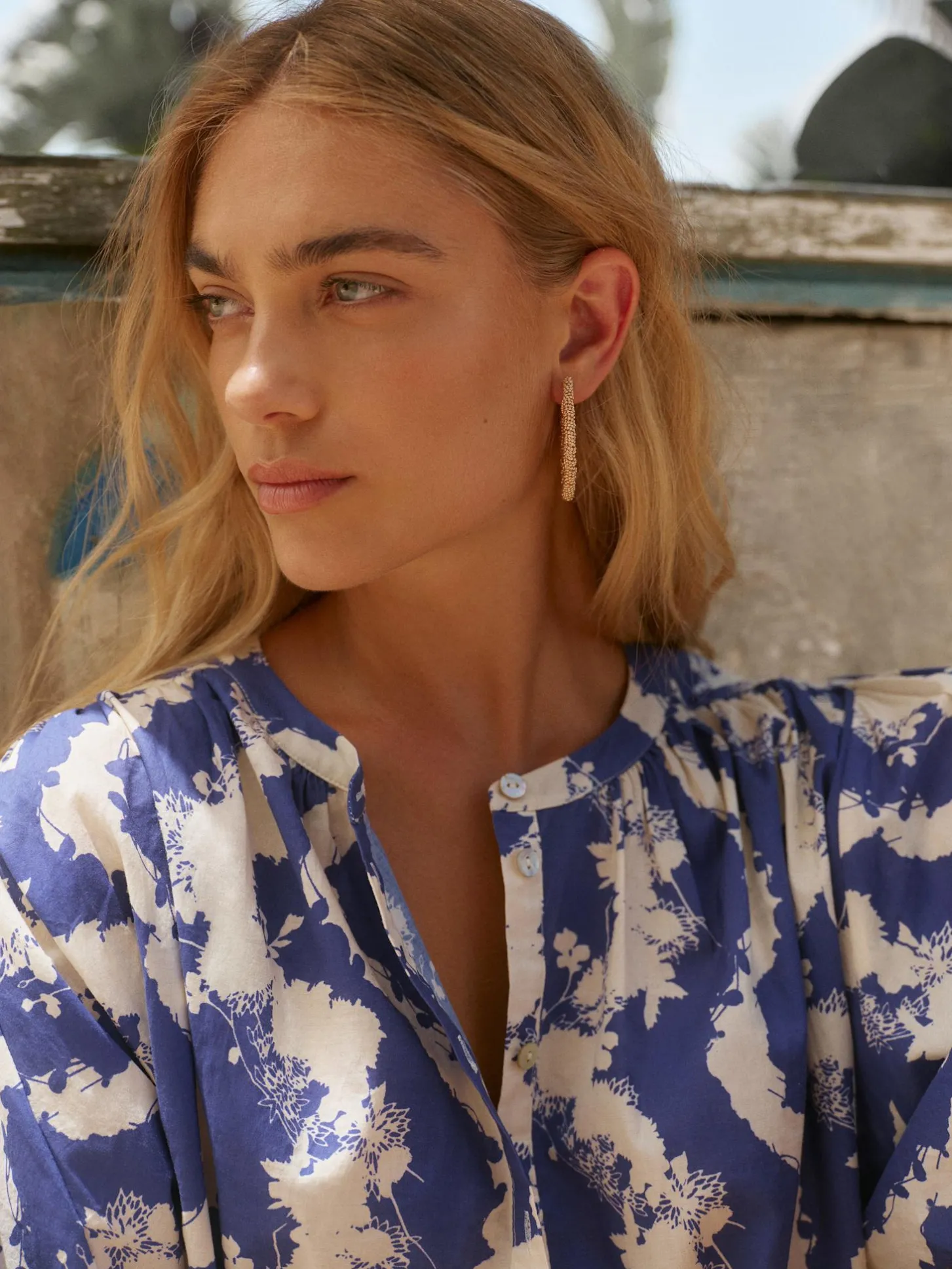 Blue Cotton Printed Blouse