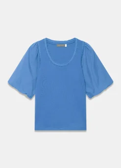 Blue Cotton Puff Sleeve Top