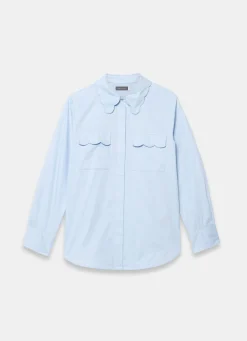 Blue Cotton Scallop Detail Shirt
