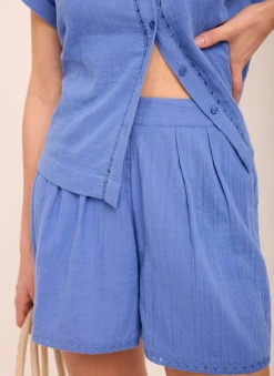 Blue Cotton Shirt And Shorts Set