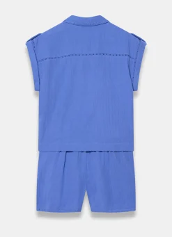Blue Cotton Shirt And Shorts Set